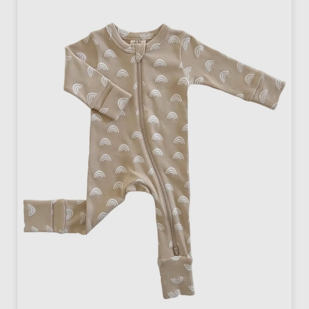 Tan Kids One Piece with White Rainbow Pattern